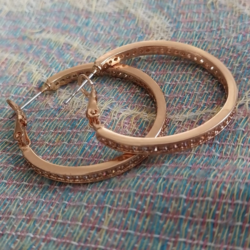 ✨️3 For $15✨ Goldtone Bling Crystal 💎Hoop Earrings - Picture 2 of 4